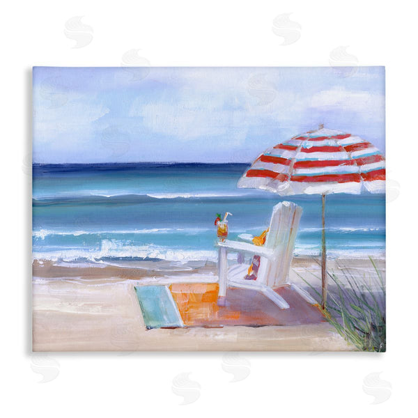 stupell industries Sally Swatland | Tropical Drink Beach Umbrella Chair Ocean Tide Landscape Wall Art