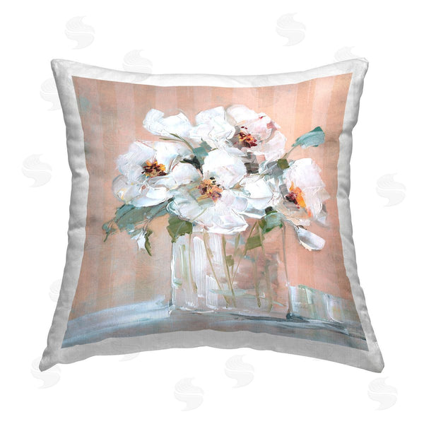 stupell industries Sally Swatland | White Florals on Pink Printed Throw Pillow