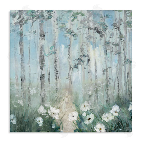 stupell industries Sally Swatland | White Flowers Blooming Forest Birch Trees Scenery Wall Art