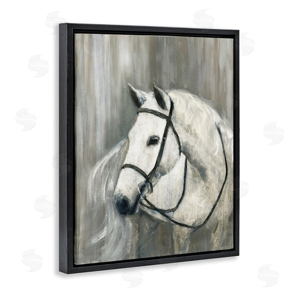 Stupell Industries Sally Swatland | White Horse Riding Bridle Contemporary Equestrian Portrait Wall Art