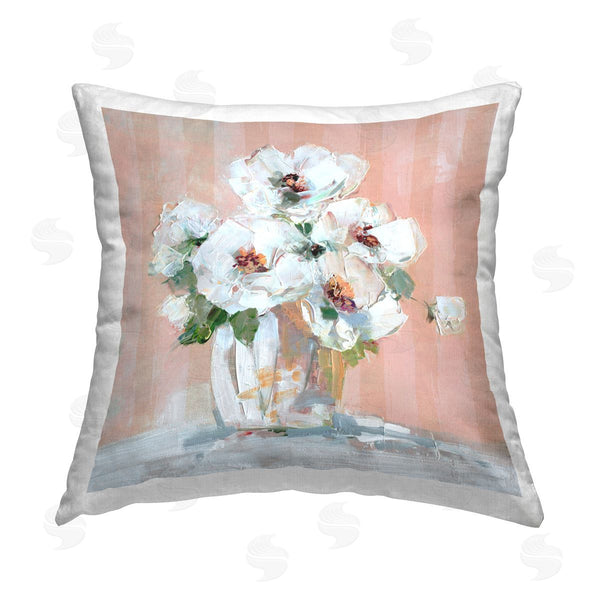 stupell industries Sally Swatland | White Poppies on Pink Printed Throw Pillow