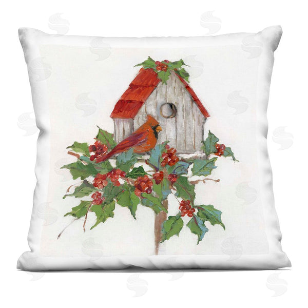 stupell industries Sally Swatland | Winter Plants & Birdhouse Printed Throw Pillow