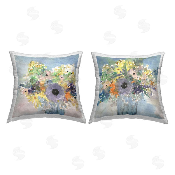 Stupell Industries Samuel Dixon | Abstract Flowers Blue Printed Throw Pillow Set