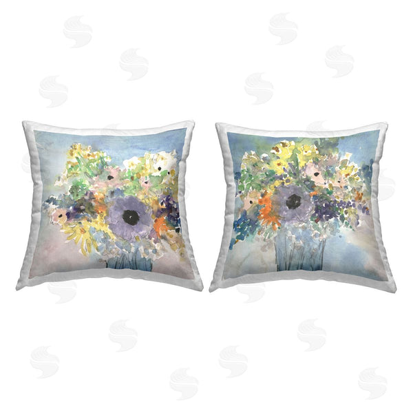 stupell industries Samuel Dixon | Abstract Flowers Blue Printed Throw Pillow Set
