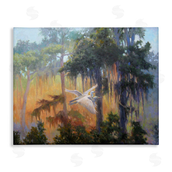 stupell industries Sandy Nelson | Flying Egrets in Forest Wall Art