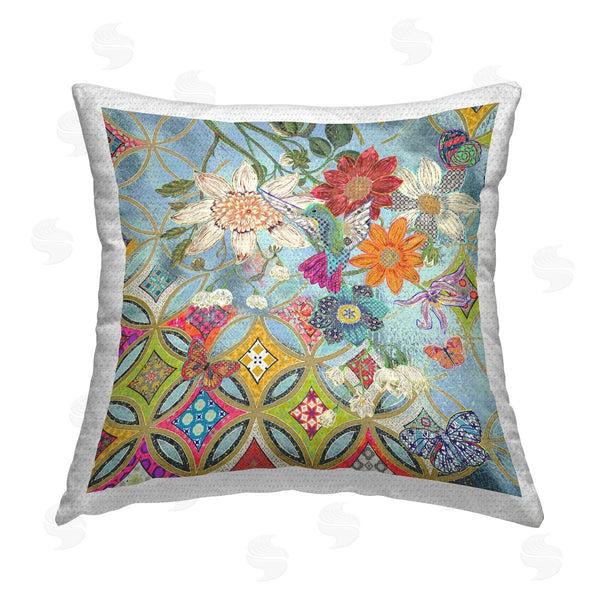 Stupell Industries Sangita Bachelet | Blue Hummingbird Bold Florals Printed Throw Pillow