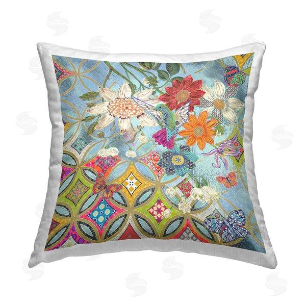 stupell industries Sangita Bachelet | Blue Hummingbird Bold Florals Printed Throw Pillow
