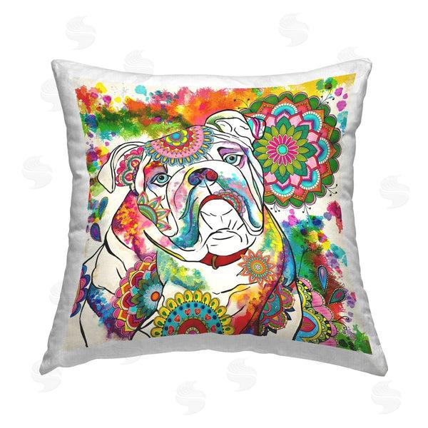 stupell industries Sangita Bachelet | Bold Bulldog Rainbow Mandala Printed Throw Pillow