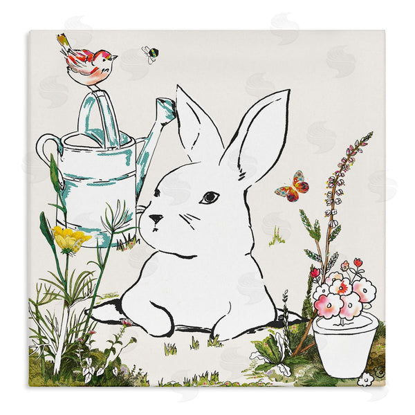 stupell industries Sangita Bachelet | Curious Bunny Rabbit Butterfly Garden Florals