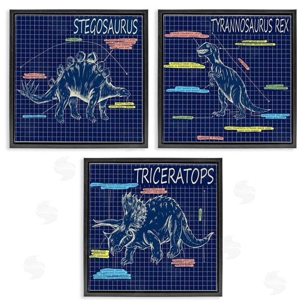 Stupell Industries Sangita Bachelet | Dinosaur Blueprint Chart Reptile Facts Wall Art