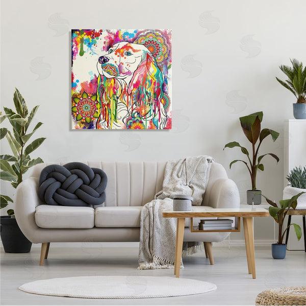 Stupell Industries Sangita Bachelet | Expressive Spaniel Dog Portrait Vibrant Medallion Boho Pattern Wall Art