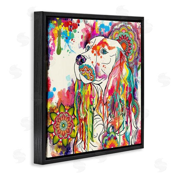 Stupell Industries Sangita Bachelet | Expressive Spaniel Dog Portrait Vibrant Medallion Boho Pattern Wall Art