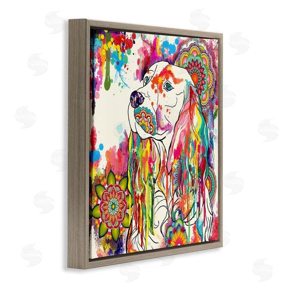 Stupell Industries Sangita Bachelet | Expressive Spaniel Dog Portrait Vibrant Medallion Boho Pattern Wall Art