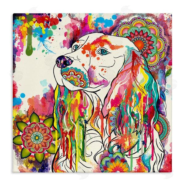 stupell industries Sangita Bachelet | Expressive Spaniel Dog Portrait Vibrant Medallion Boho Pattern Wall Art