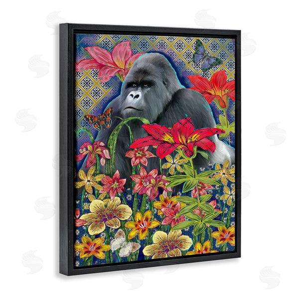 Stupell Industries Sangita Bachelet | Gorilla Standing Behind Tropical Florals Geometric Pattern