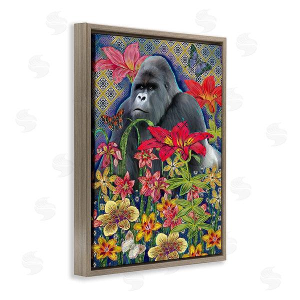 Stupell Industries Sangita Bachelet | Gorilla Standing Behind Tropical Florals Geometric Pattern