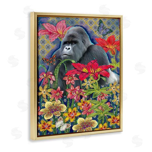 Stupell Industries Sangita Bachelet | Gorilla Standing Behind Tropical Florals Geometric Pattern