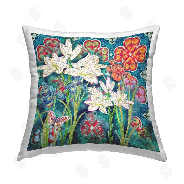 stupell industries Sangita Bachelet | Iris Blooms Intricate Florals Printed Throw Pillow