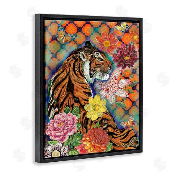 Stupell Industries Sangita Bachelet | Jungle Tiger Cat Over Orange Arabesque Floral Pattern