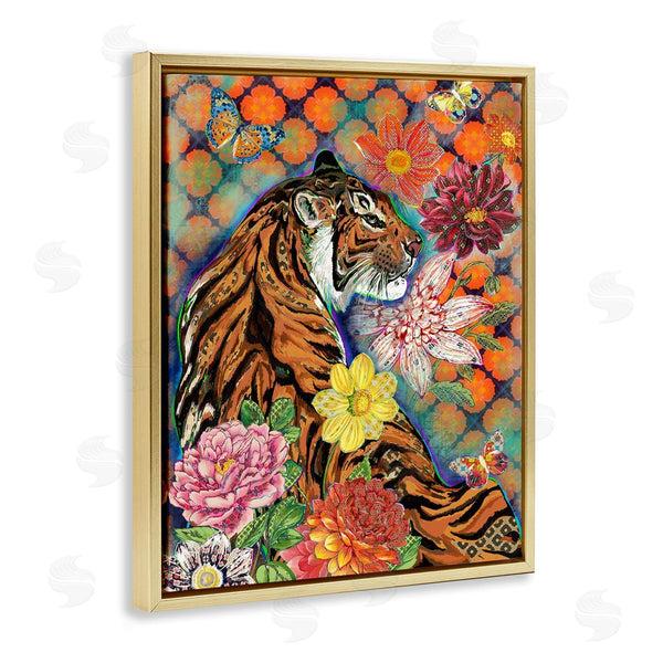 Stupell Industries Sangita Bachelet | Jungle Tiger Cat Over Orange Arabesque Floral Pattern