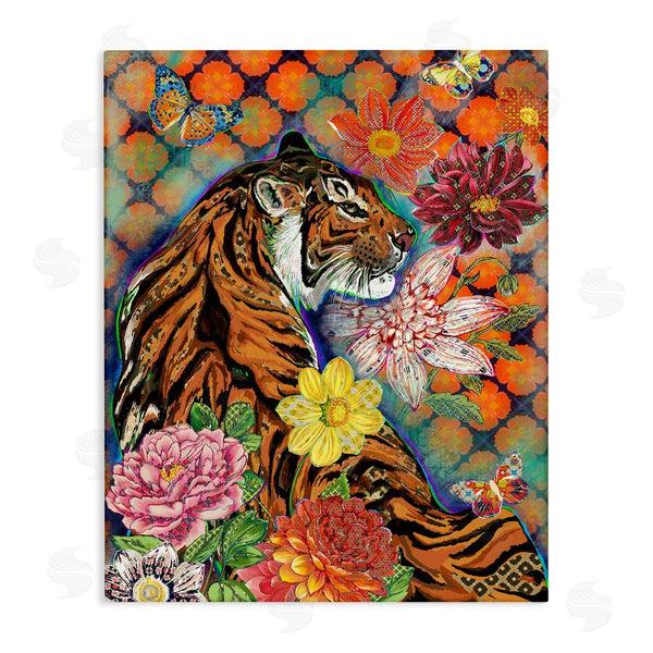 stupell industries Sangita Bachelet | Jungle Tiger Cat Over Orange Arabesque Floral Pattern