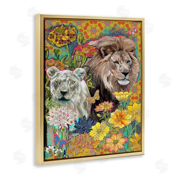 Stupell Industries Sangita Bachelet | Lion Couple Behind Tropical Florals Arabesque Pattern
