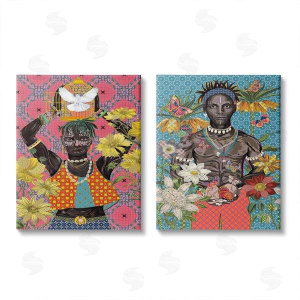 stupell industries Sangita Bachelet | Male Figures with Florals & Geometric Patterns Wall Art