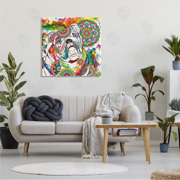Stupell Industries Sangita Bachelet | Pet Bulldog Portrait Vibrant Medallion Boho Pattern Wall Art