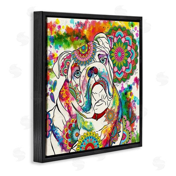 Stupell Industries Sangita Bachelet | Pet Bulldog Portrait Vibrant Medallion Boho Pattern Wall Art