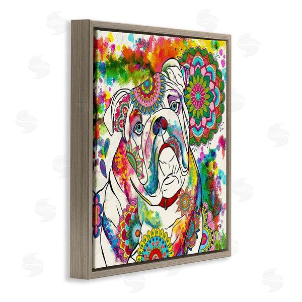 Stupell Industries Sangita Bachelet | Pet Bulldog Portrait Vibrant Medallion Boho Pattern Wall Art