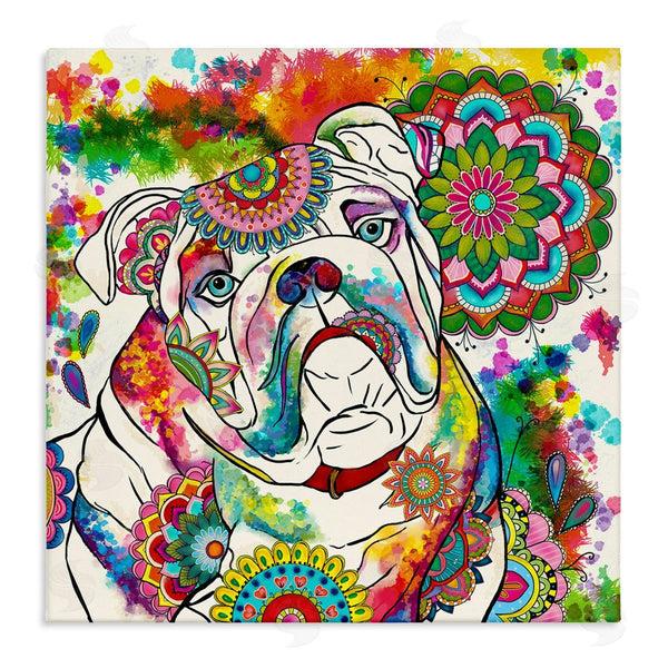 stupell industries Sangita Bachelet | Pet Bulldog Portrait Vibrant Medallion Boho Pattern Wall Art