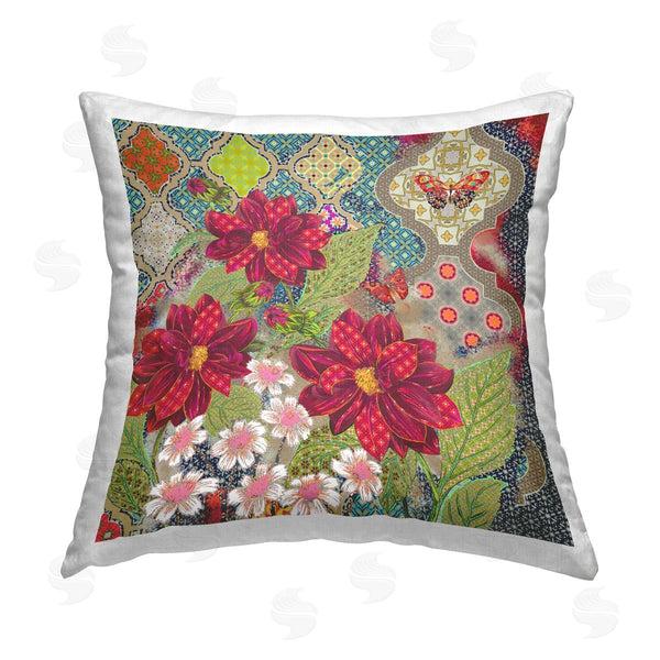 stupell industries Sangita Bachelet | Quatrefoil Patterned Flowers Printed Throw Pillow