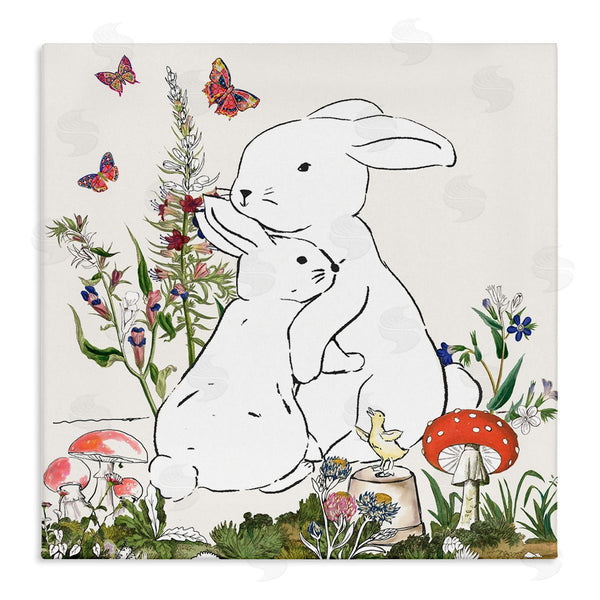 stupell industries Sangita Bachelet | Rabbit Hugs in Spring Meadow Butterfly Garden