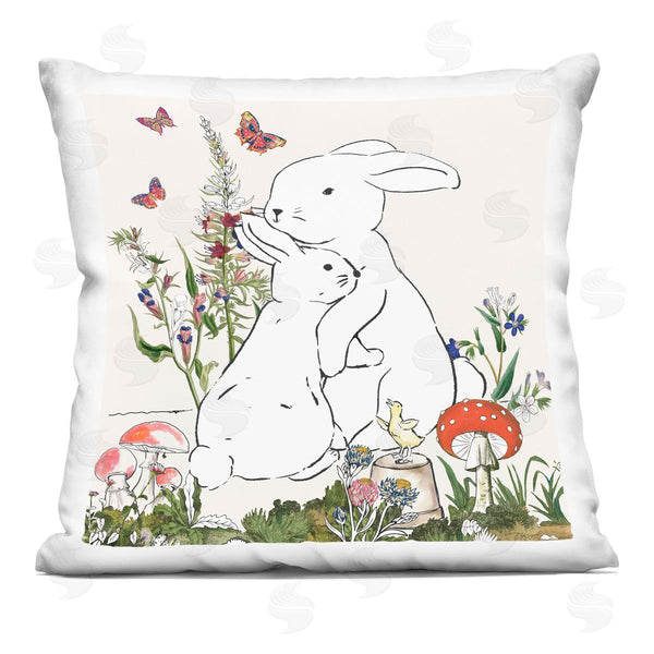 stupell industries Sangita Bachelet | Rabbit Hugs & Spring Flowers Printed Throw Pillow