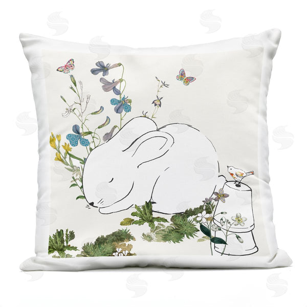 Stupell Industries Sangita Bachelet | Sleeping Bunny Rabbit Floral Butterfly Garden Printed Throw Pillow