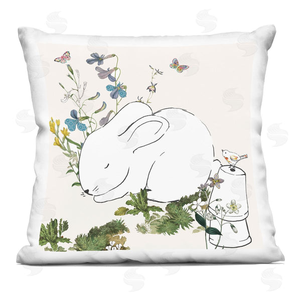 stupell industries Sangita Bachelet | Sleeping Bunny Rabbit Floral Butterfly Garden Printed Throw Pillow