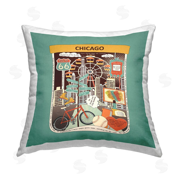 stupell industries Sangita Bachelet | Vintage Chicago Landmarks Printed Throw Pillow