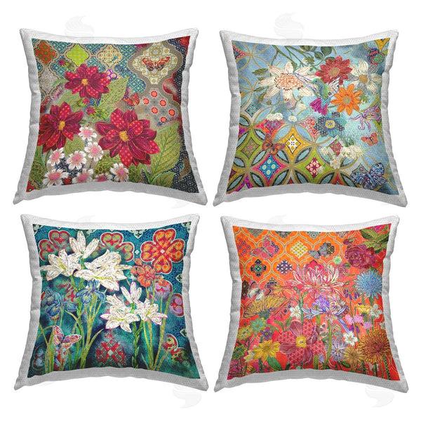 Stupell Industries Sangita Bachelet | Vivid Geometric Floral Patterns Printed Throw Pillow Set