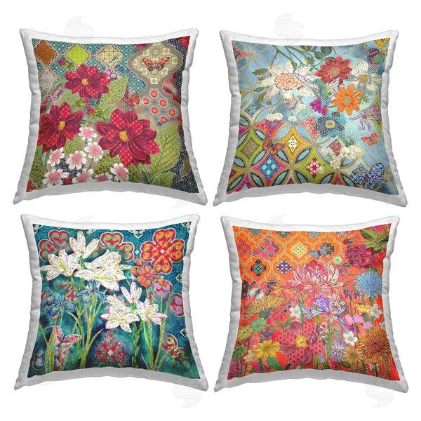 stupell industries Sangita Bachelet | Vivid Geometric Floral Patterns Printed Throw Pillow Set