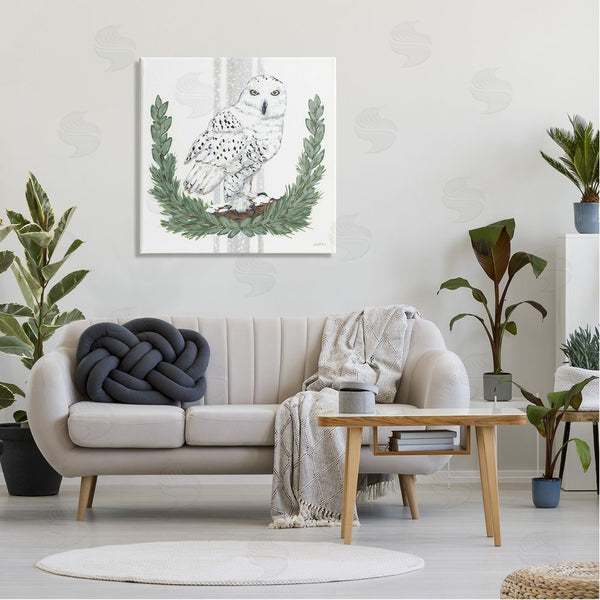 Stupell Industries Sara Baker | Charming Laurels Surrounding Wise Snowy Owl Illustration Wall Art