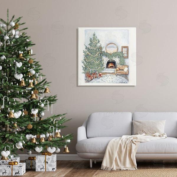 Stupell Industries Sara Baker | Cozy Christmas Night Gifts Decorated Fireplace Hearth Wall Art