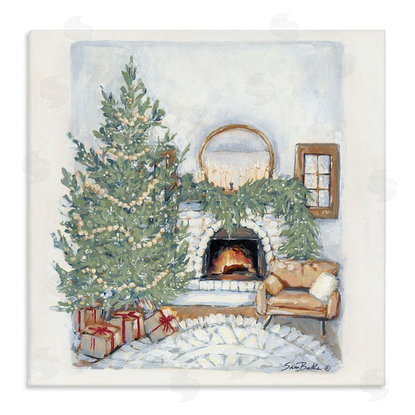 stupell industries Sara Baker | Cozy Christmas Night Gifts Decorated Fireplace Hearth Wall Art