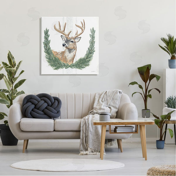 Stupell Industries Sara Baker | Elegant Deer Antlers Laurels Portrait White Background Wall Art