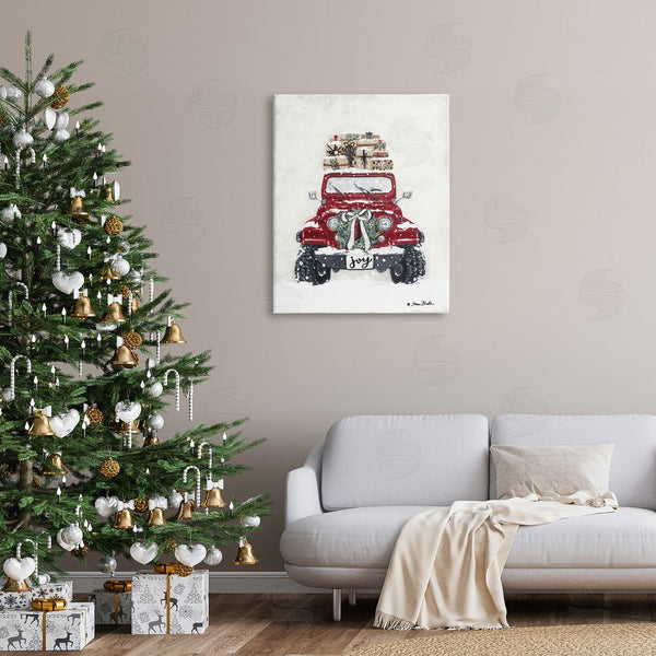 Stupell Industries Sara Baker | Festive Red Truck Christmas Presents Snowscape Flurry Wall Art
