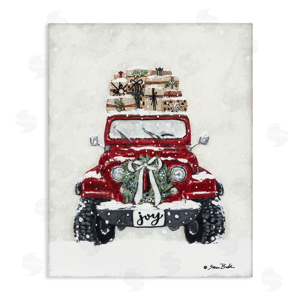 stupell industries Sara Baker | Festive Red Truck Christmas Presents Snowscape Flurry Wall Art