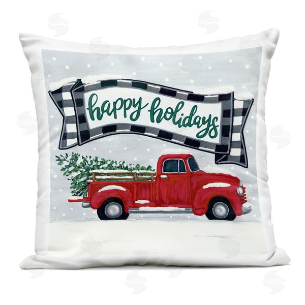 Stupell Industries Sara Baker | Happy Holidays Red Truck Printed Throw Pillow