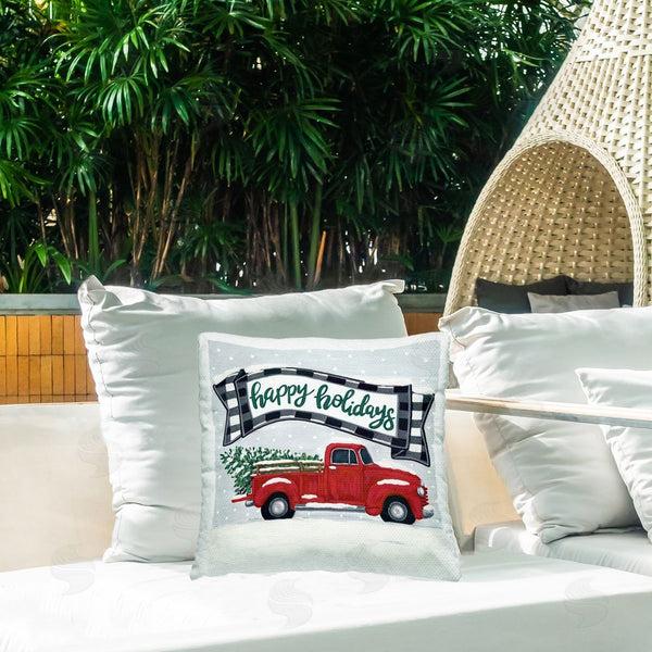 Stupell Industries Sara Baker | Happy Holidays Red Truck Printed Throw Pillow