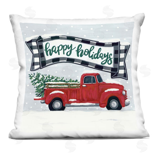 stupell industries Sara Baker | Happy Holidays Red Truck Printed Throw Pillow