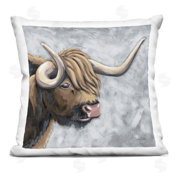 stupell industries Sara Baker | Highland Cattle with Curved Horn Printed Throw Pillow