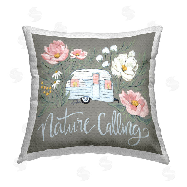 Stupell Industries Sara Baker | Nature Calling Floral Camper Van Printed Throw Pillow